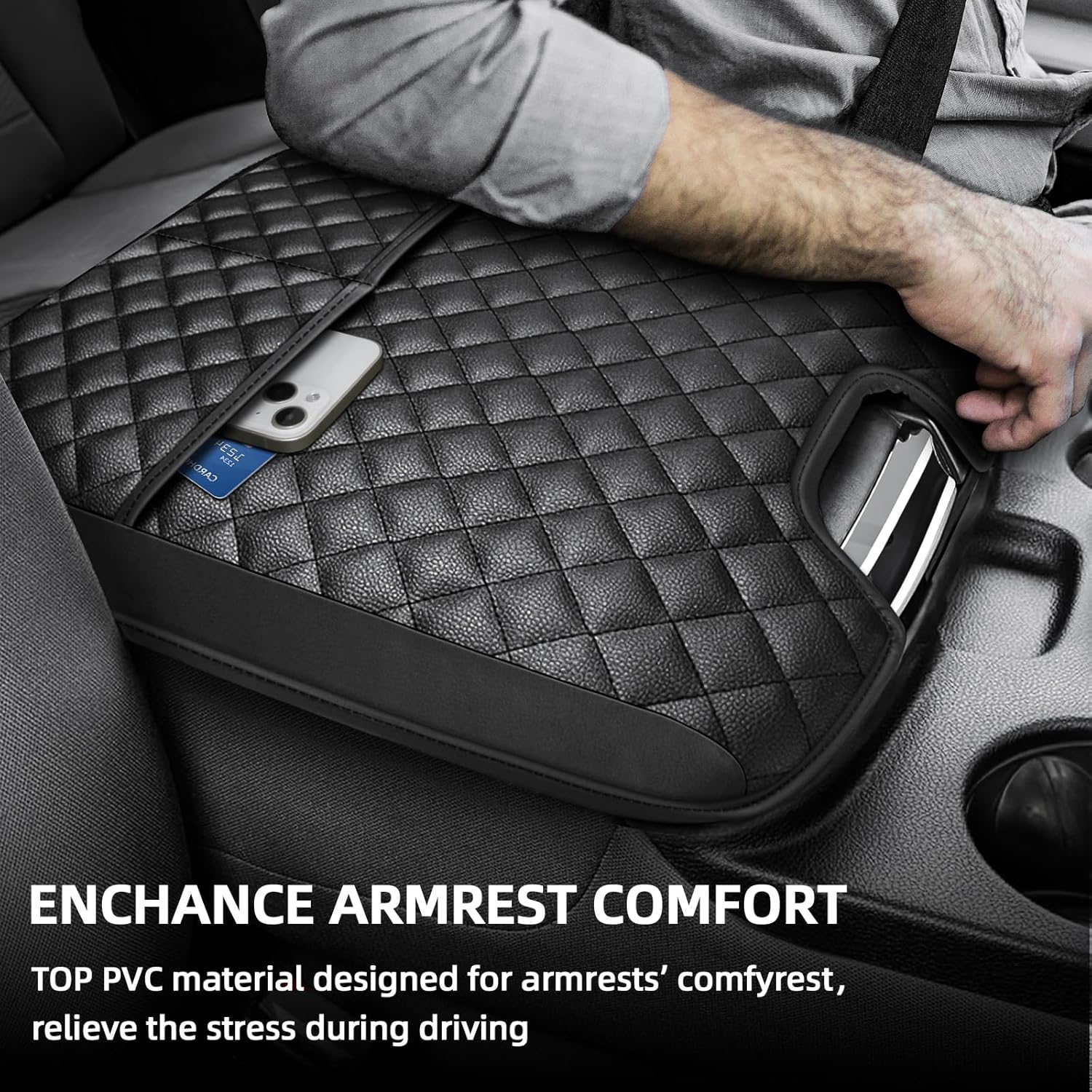 Center Console Cover Compatible with 2013-2018 Dodge Ram 1500 & 2013-2024 Ram 2500/3500/1500 Classic Model for Jump Seat Console, Comfortable Leather Middle Console Cover Lid with Pocket