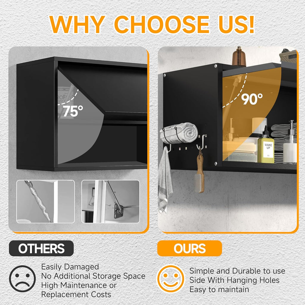 Metal Garage Wall Cabinet with Doors Side with Holes,13.8" H 1 Door Small Wall Hanging Tool Chest Cabinet,Garage Storage Cabinet for Garage, Basement, Kitchen, Warehouse,Office, Bathroom-Black Gray