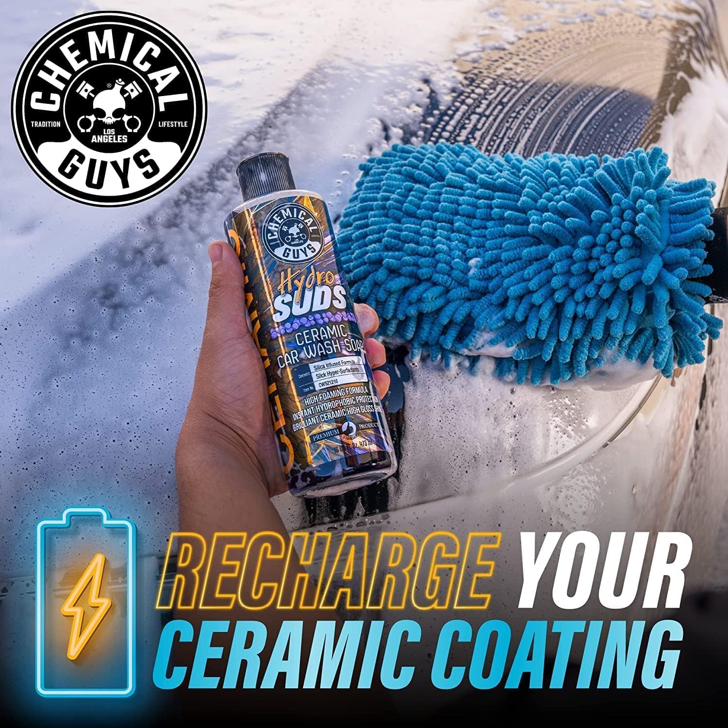 Chemical Guys CWS2121602 HydroSuds Ceramic SiO2 Shine High Foaming Car Wash Soap (Works with Foam Cannons, Foam Guns or Bucket Washes) For Cars, Trucks, SUVs, RVs & More, 16 fl oz, Berry Scent, 2 Pack