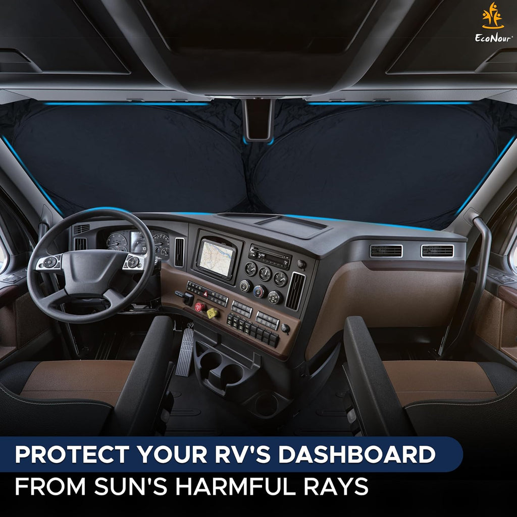 EcoNour RV Windshield Sunshade | Reflective RV Windshield Cover for UV Rays & Heat Protection, Keeps Your RV Motorhome Cool | Shades for RV Fits RVs, Trucks, Motorhomes, Buses | XXXXX-Large 102"x51"