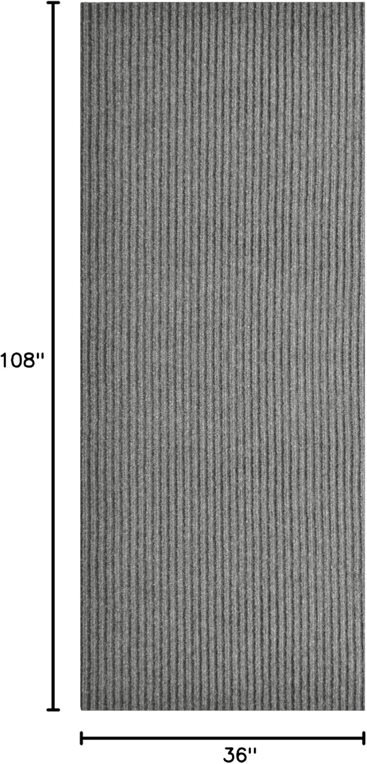 iCustomRug Spartan Weather Warrior Indoor/Outdoor Utility Ribbed Carpet Runner with Non-Slip Thermoplastic Rubber Backing, 3ft X 9ft in Grey