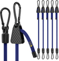 Bungee Cords with Hooks, 60 Inch Adjustable Blue Bungee Cords with Carabiner Heavy Duty Outdoor, 8mm Thick Easy to Adjust Durable Bungee Rope UV Resistant for Bike Rack, Garden, Tension, 6 Pack