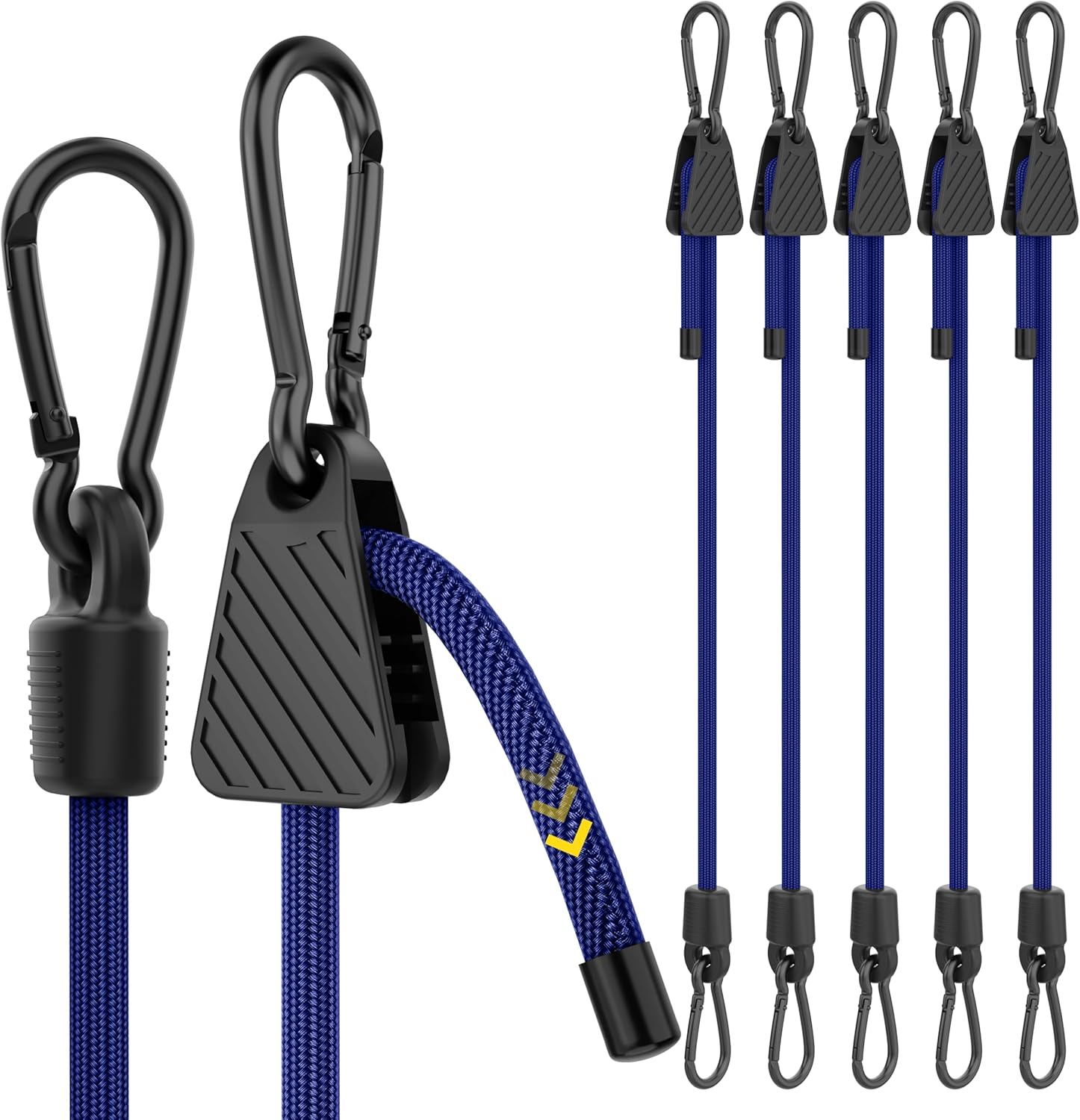 Bungee Cords with Hooks, 60 Inch Adjustable Blue Bungee Cords with Carabiner Heavy Duty Outdoor, 8mm Thick Easy to Adjust Durable Bungee Rope UV Resistant for Bike Rack, Garden, Tension, 6 Pack