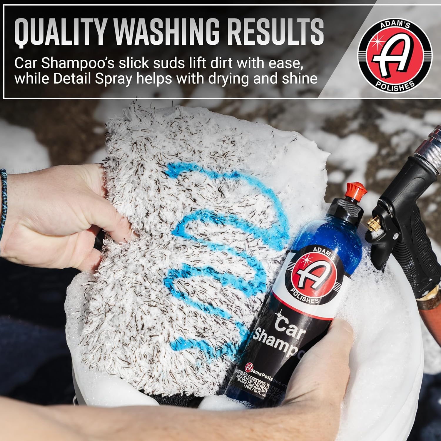 Adam's Essential Car Wash Kit (17-Item) - Auto Detailing Car Care Cleaning Kit with Foam Gun & Bucket Car & Truck Lovers, Dads, Moms and DIYers