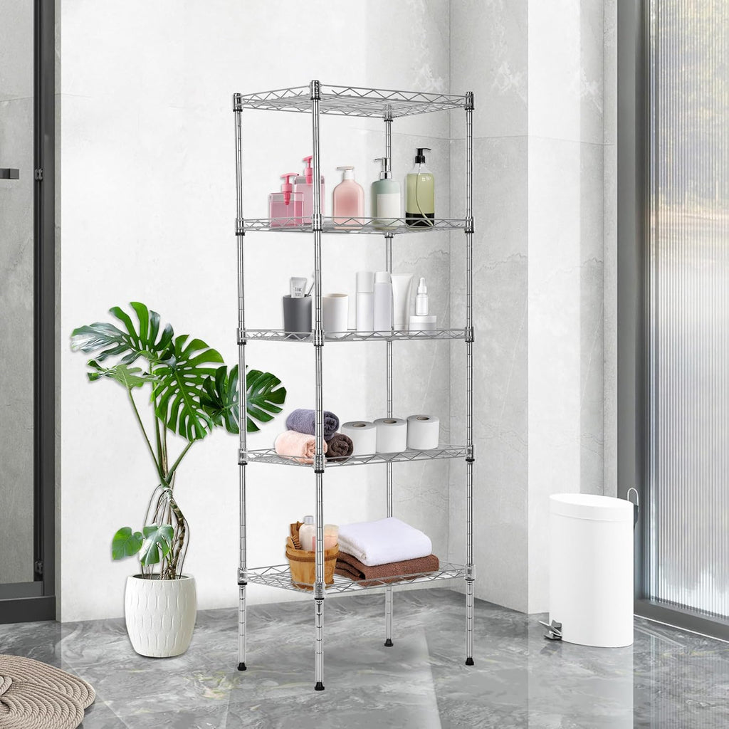 BestOffice 5 Tier Garage Shelving Heavy Duty Metal Shelves 17”D x 12”W x 48”H Easy Assemble Storage Shelves NSF Certified Wire Shelving with Leveling Feet for Garage Home Office, Chrome