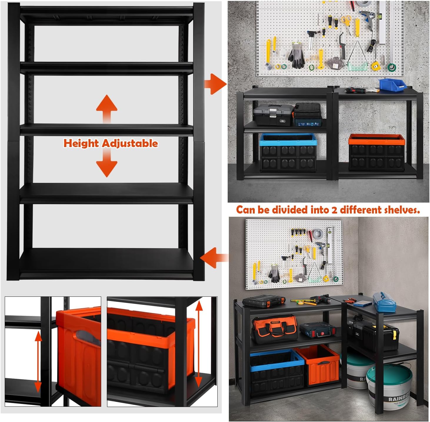 PACHIRA E-Commerce 72" Garage Shelving Heavy Duty, Wide Size Storage Shelves 5-Tier Large Metal Shelving Unit Adjustable Utility Rack for Garage, Pantry, 39.4" W x 17.7" D x 72" H