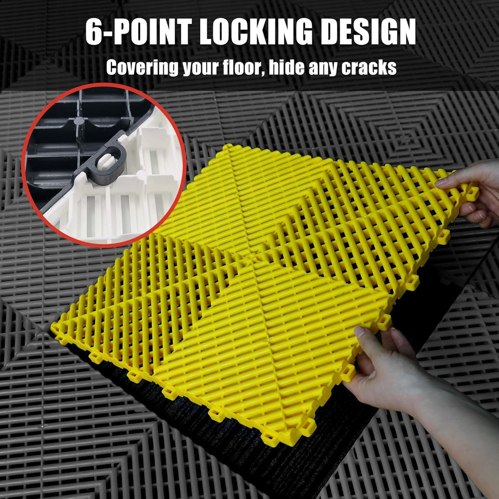 25PCS|15.7"x15.7" Garage Flooring Tiles, Non-Slip Interlocking Plastic Garage Floor Mat, Garage Organization & Garage Storage, Vented Pattern (Black)