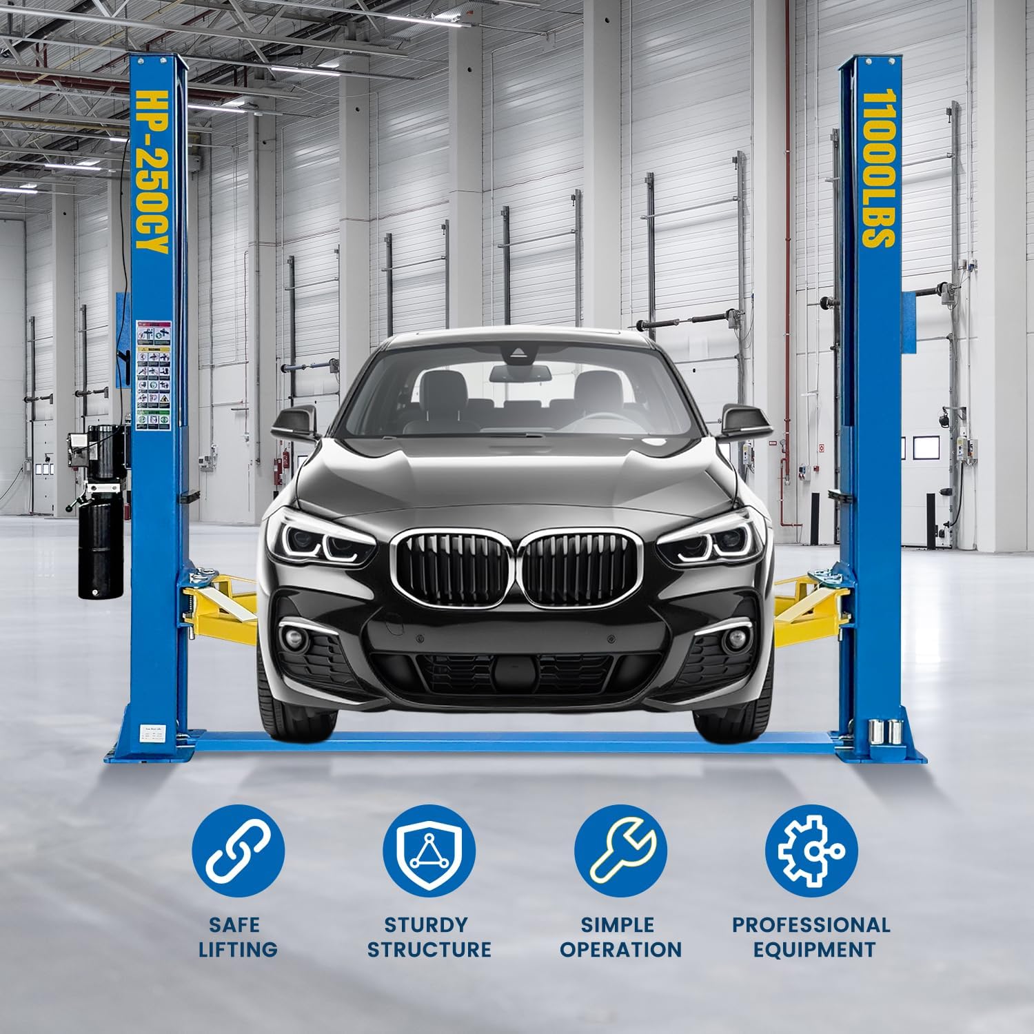 110V Two Post Car Lift 11,000 LBS, Single-Sided Unlocking Heavy Duty Floor Plate 2 Posts Auto Hoist Truck Lift for Garage 3 Year Warranty