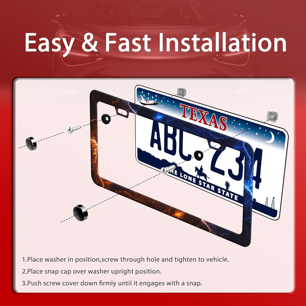 Red and Blue Lightning License Plate Frame Funny License Plate Frames Stainless Steel Accessories Cars Decor with 2 Holes and Screws Fits Standard Us Ca Vehicles License Plate Holder 12.2 X 6 Inch