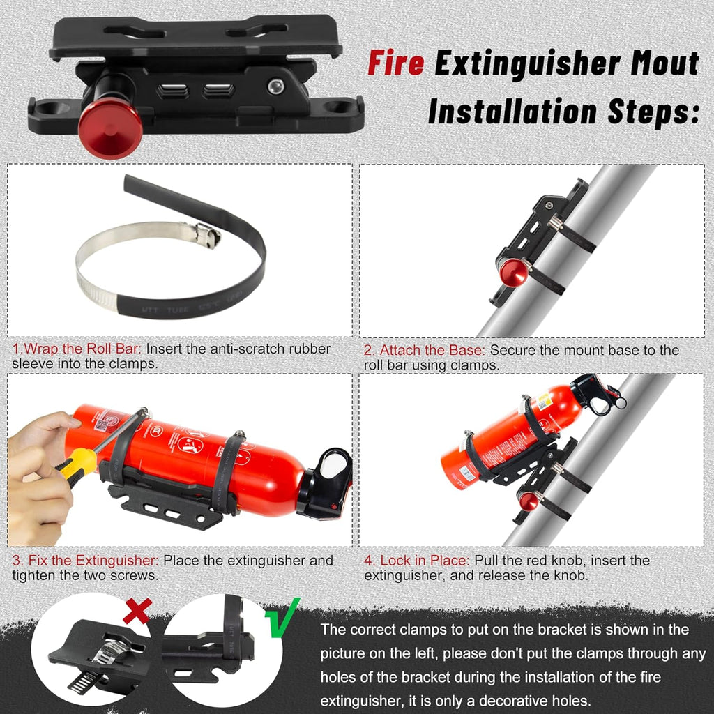 Car Fire Extinguisher Mount Holder - Quick Release Fire Extinguisher Bracket for Jeep Wrangler JT, TJ, JL, JKU, UTV, Polaris RZR, Ranger, Can-Am X3, Yamaha, ATV, Tractor – Corrosion-Resistant