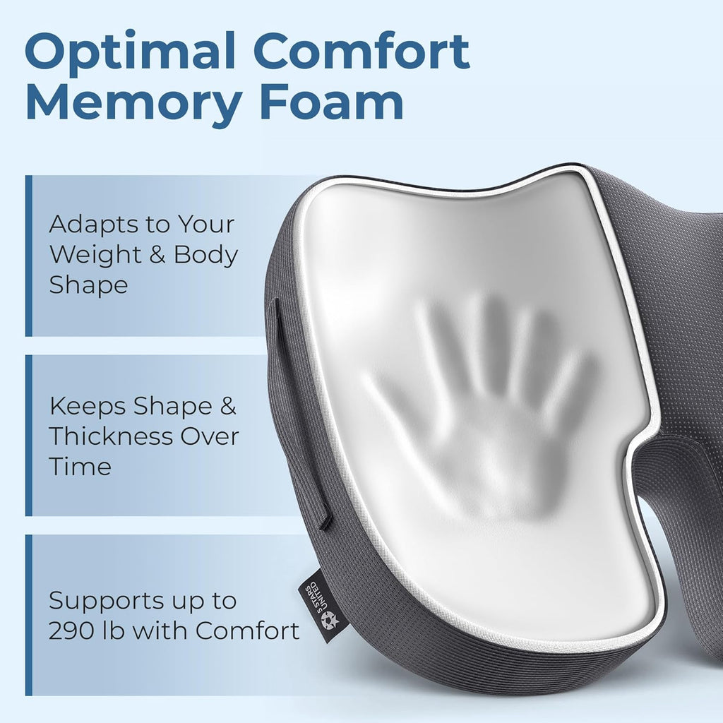 5 STARS UNITED Seat Cushion for Tailbone Pain Relief – Large Memory Foam Lifting Pillow for Coccyx, Hip, Sciatica & Post-Surgery Recovery – Wheelchair, Car, Desk, Gaming & Office Chairs, Dark Gray