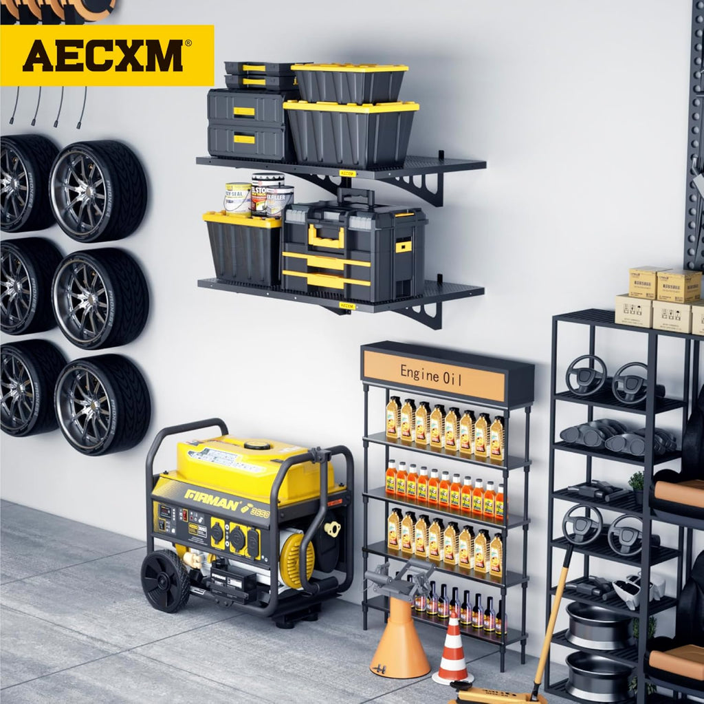 2-Pack 2x3ft Adjustable Garage Wall Shelving 560lbs Load Capacity Heavy Duty Wall Mounted Storage Shelf Metal Floating Shelves for Garage(Black)