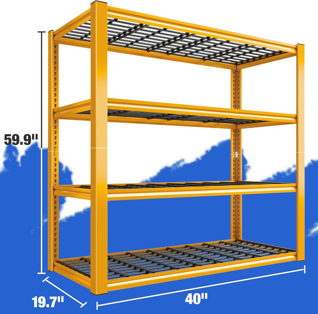 REIBII 40" W Garage Shelving Heavy Duty Metal Shelving 2200LBS Storage Shelves 4 Tier Garage Shelves Adjustable Metal Shelf for Warehouse Basement Pantry Kitchen, 4 Pack