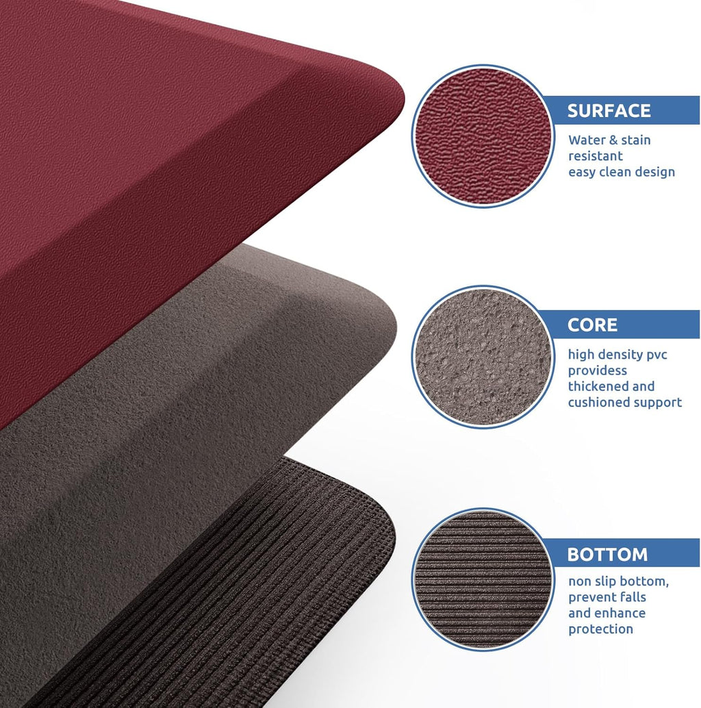 KitchenClouds Kitchen Mat Cushioned Anti Fatigue Rug 24"x70" Waterproof, Non Slip, Standing and Comfort Desk/Floor Mats for House Sink Office (Red)