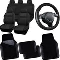 CAR PASS 3D Air Mesh Car Seat Covers Full Sets w/5mm Sponge, 4Pcs Waterproof Car Floor Mats, Steering Wheel Cover Universal Fit for SUV Sedan Truck, Airbag Compatible Automotive Interior(Black)