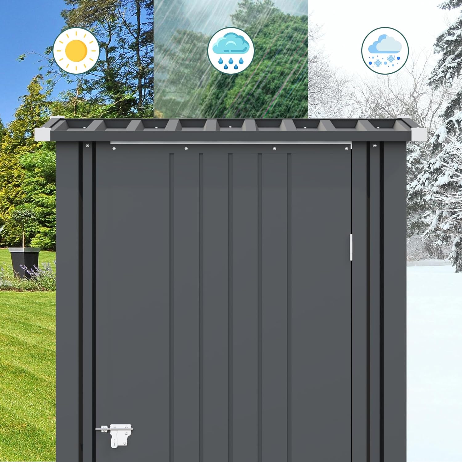 Greesum 3×3FT Outdoor Storage Shed, Metal Sheds with Sloping Roof and Lockable Single Door, Steel Tool Shed for Backyard, Bike, Patio, Garage, Lawn, Black