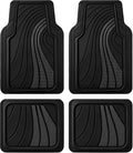 Road Comforts Car Floor Mats Full Set – Front & Rear Car Floor Mats with Aluminum Design, Anti-Slip Backing, All-Weather Protection, Trim-to-Fit Car Mats for Most Sedans, SUVs & Vans - Black