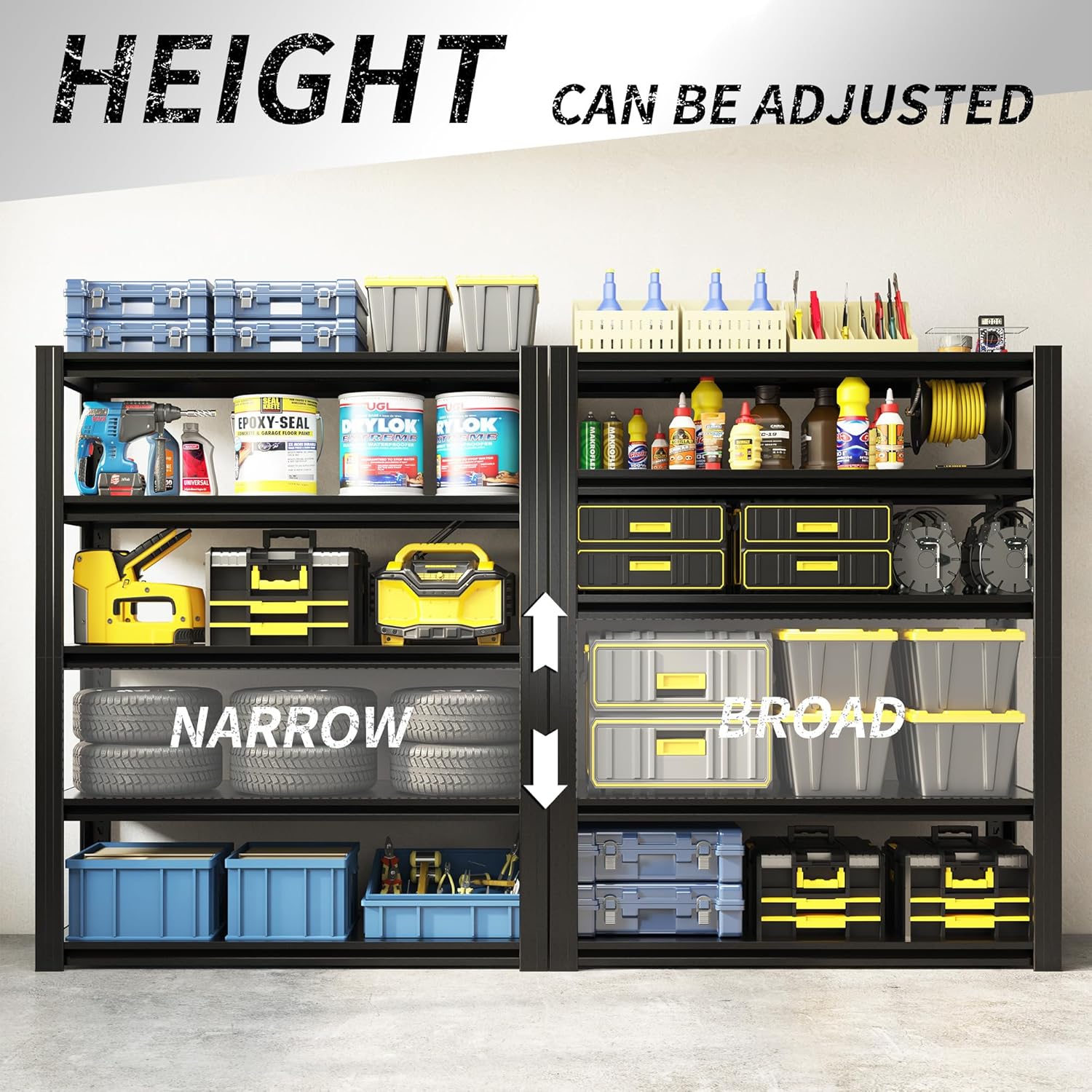 60" H Heavy Duty Garage Shelving 3000LBS Storage Shelves Adjustable 5 Tier Metal Shelving Unit, Industrial Utility Rack for Garage, Workshop, Basement, Home Office 60" H*27.5W*12D