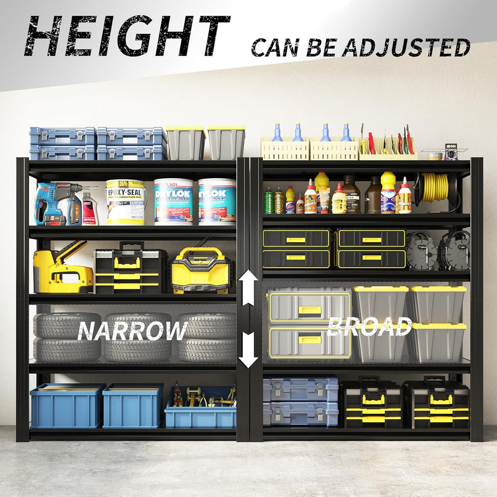 72" H Garage Shelving 2500 LBS Heavy Duty Storage Shelves, Adjustable 5 Tier Metal Shelving Unit, Metal Racks for Storage, Utility Shelves for Workshop, Basement, Home Office 72" H*35.4"W*15.7"D