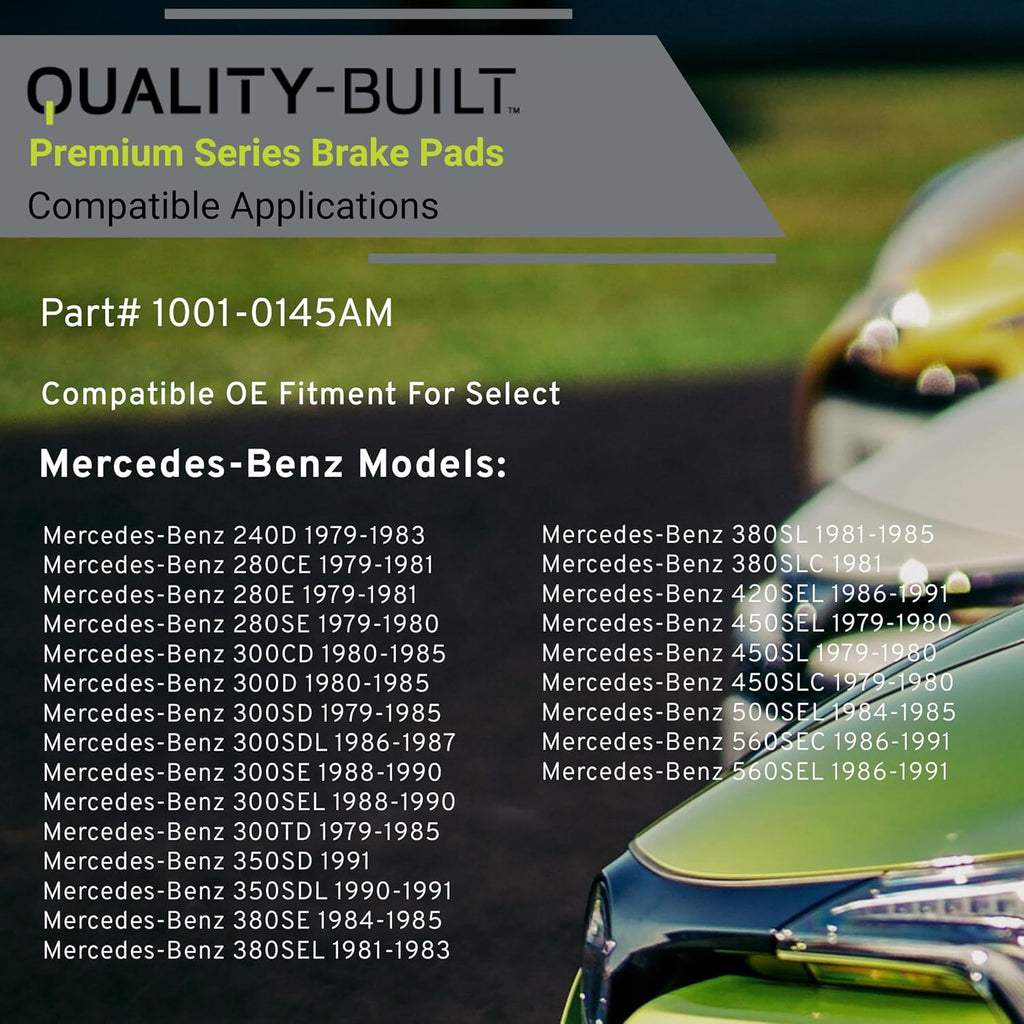 Premium Semi-Metallic Front Brake Pads (1001-0145AM) Compatible with 1979-1991 Mercedes-Benz (240D/280CE/280E/280SE/300CD/300D/300SD/300SDL/300SE/300SEL/300TD/350SD/350SDL/380SE/380SEL)