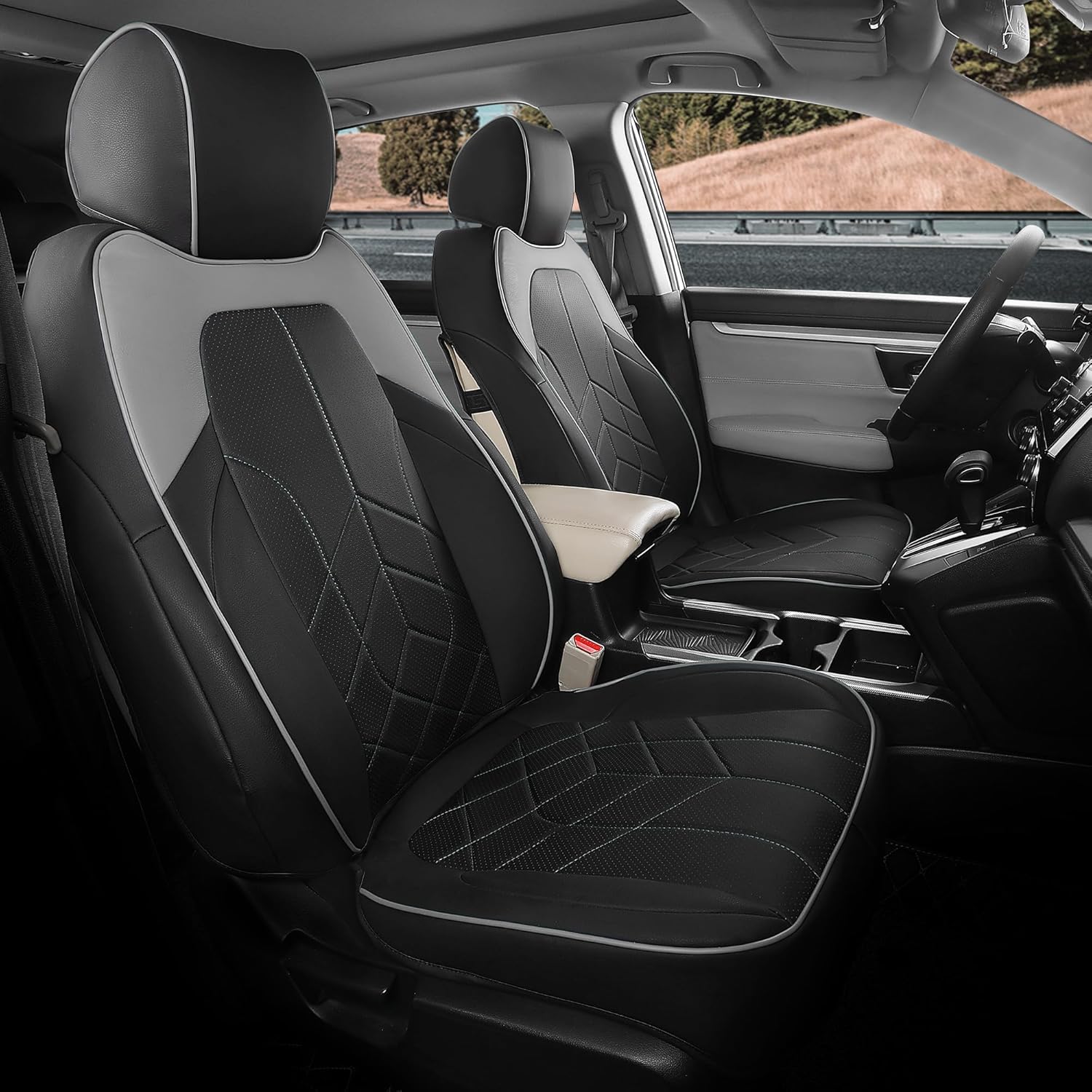 for Honda CRV Seat Covers Custom Fit 2017-2022 EXL EX LX Sport,Touring,Hybrid - Luxury Waterproof Leather Car Seat Covers Full Set - BlackGrey