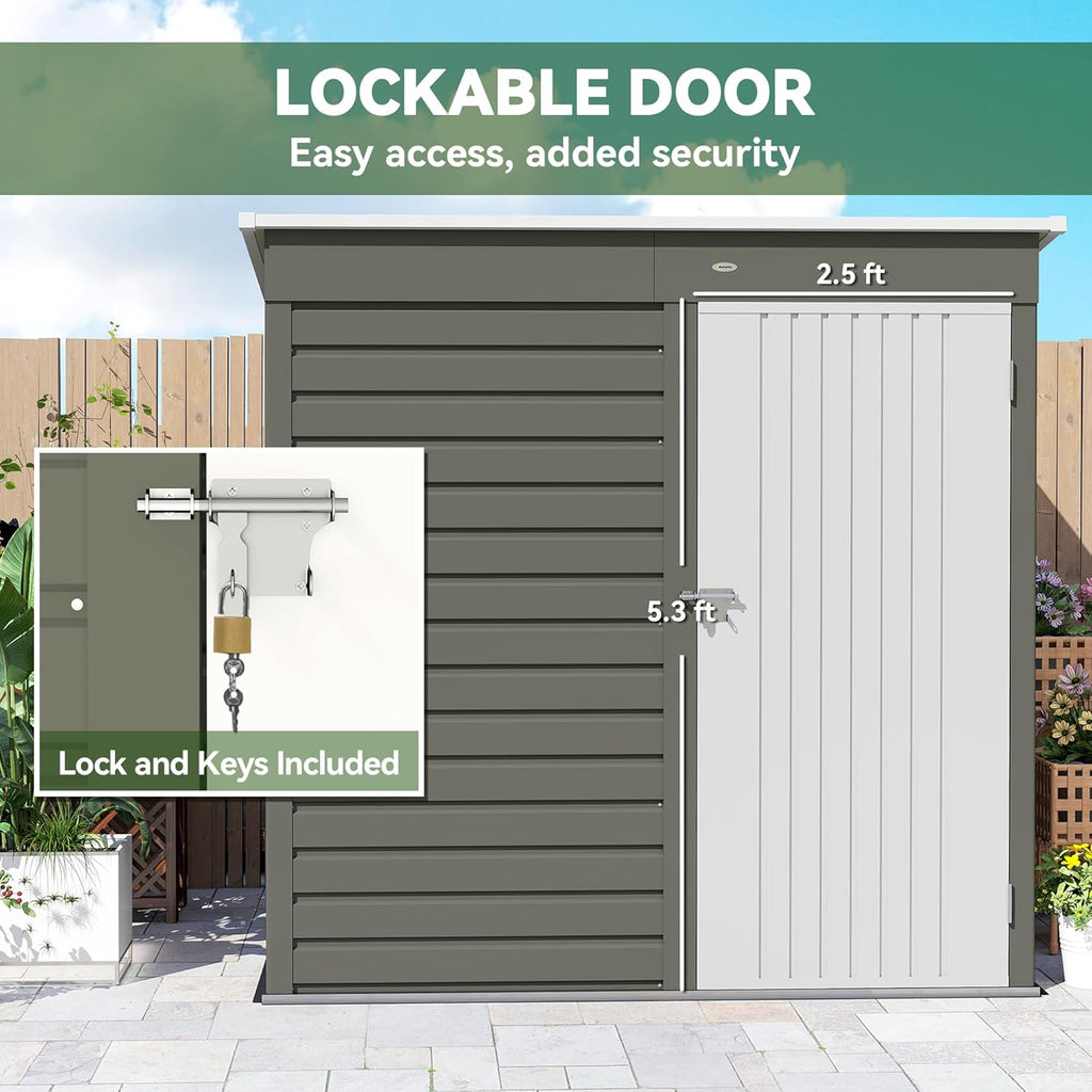 Outsunny 6' x 4' Outdoor Storage Shed, Easy to Assemble, Metal Garden Tool Shed with Lockable Door and Gloves for Backyard Garden Patio Lawn, Light Gray