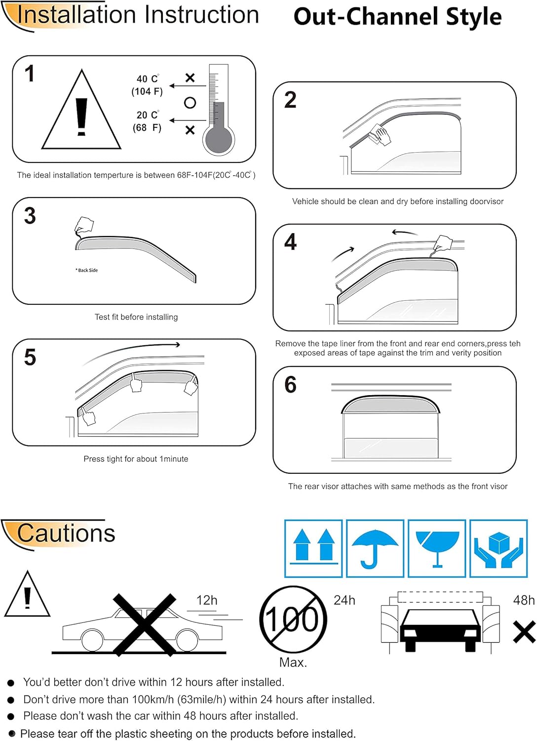 94187 Side Window Wind Vent Deflectors fit for 2011-2015 Kia Sorento, 4pcs Out-Channel Tape-On Nice Rain Guards Set,Dark Smoke Window Visor