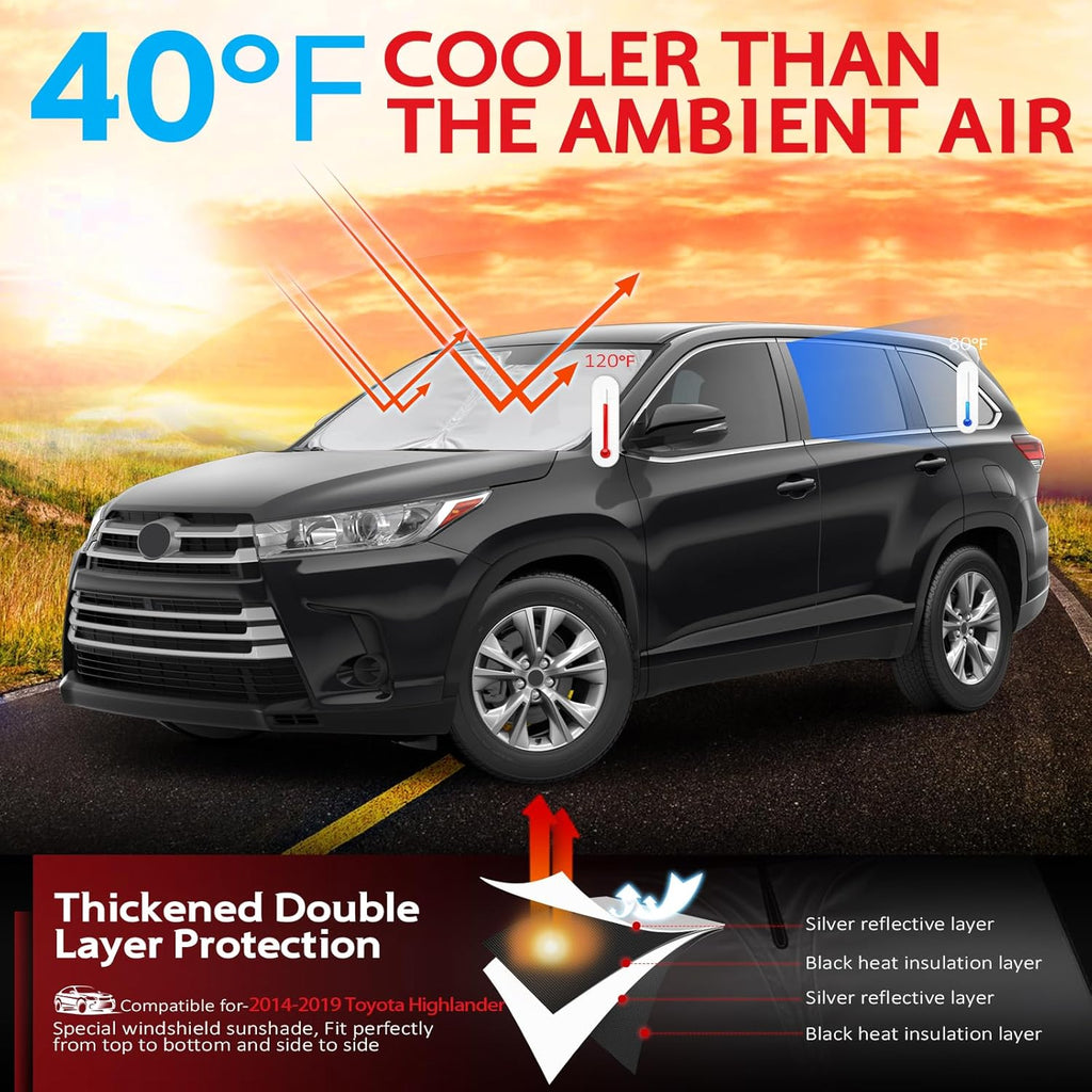 KAYZT Windshield Sun Shade for 2014-2019 Toyota Highlander SUV Foldable Sunshade Front Window Custom Fit Car Accessories