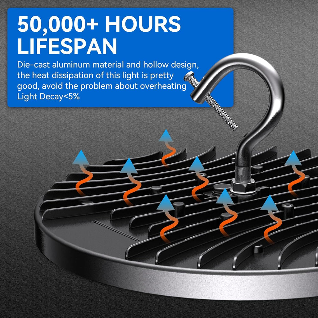 6 Pack UFO Led High Bay Light 150W(600W MH/HPS Equiv.), 21000lm, 5000K High Bay Led Lights with 5' Cable US Hook, IP65 Waterproof Commercial Lighting Fixture for Warehouse Workshop Barn Factory