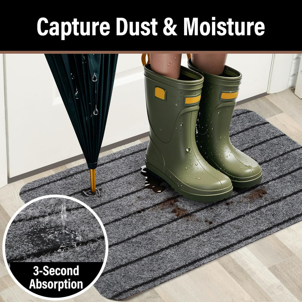 LotFancy 2-Pack Waterproof Front Door Mat 17"x30" Indoor/Outdoor, Non-Slip Rubber Backing Welcome Mat - Low Profile Washable Entryway Rug for Home, Patio, Camping (Gray)