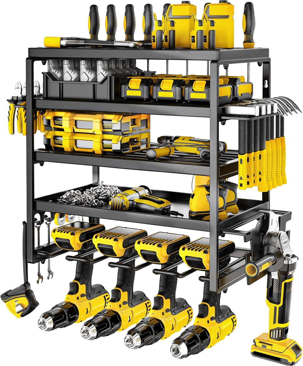 Power Tool Organizer, 5 Layer Drill Holders Wall Mount, Heavy Duty Metal Organizers and Storage Rack for Garage Organization, Tools Shelves with Screwdriver Plier Hammer Holder, Black