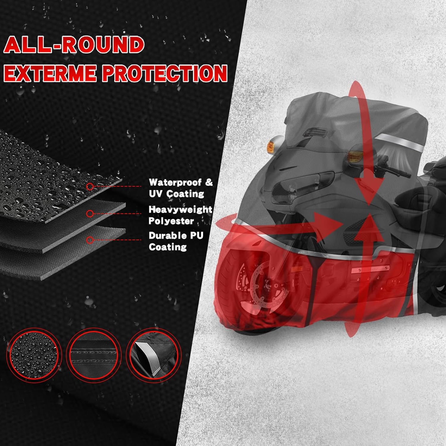 420D Motorcycle Cover Suitable for Honda GL1500, GL1800, Valkyrie Interstate, Oxford Cloth Waterproof Motorcycle Cover Easy to Clean Tear-Resistant All Weather Protection for Outdoor Protection