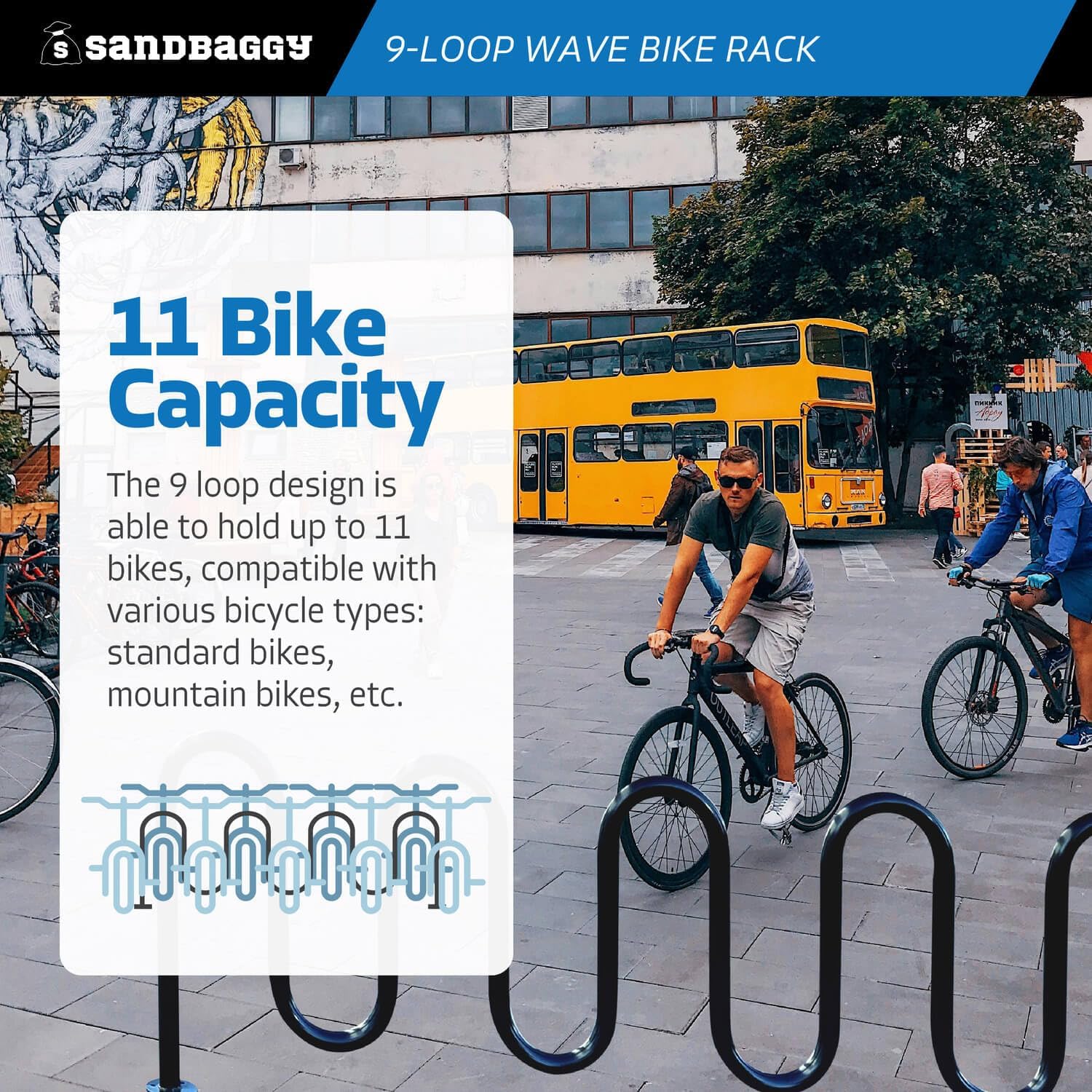 Sandbaggy Commercial Bike Racks - Galvanized Steel - Anti-Theft Design - In Ground, Apartments, Sidewalks, Industrial