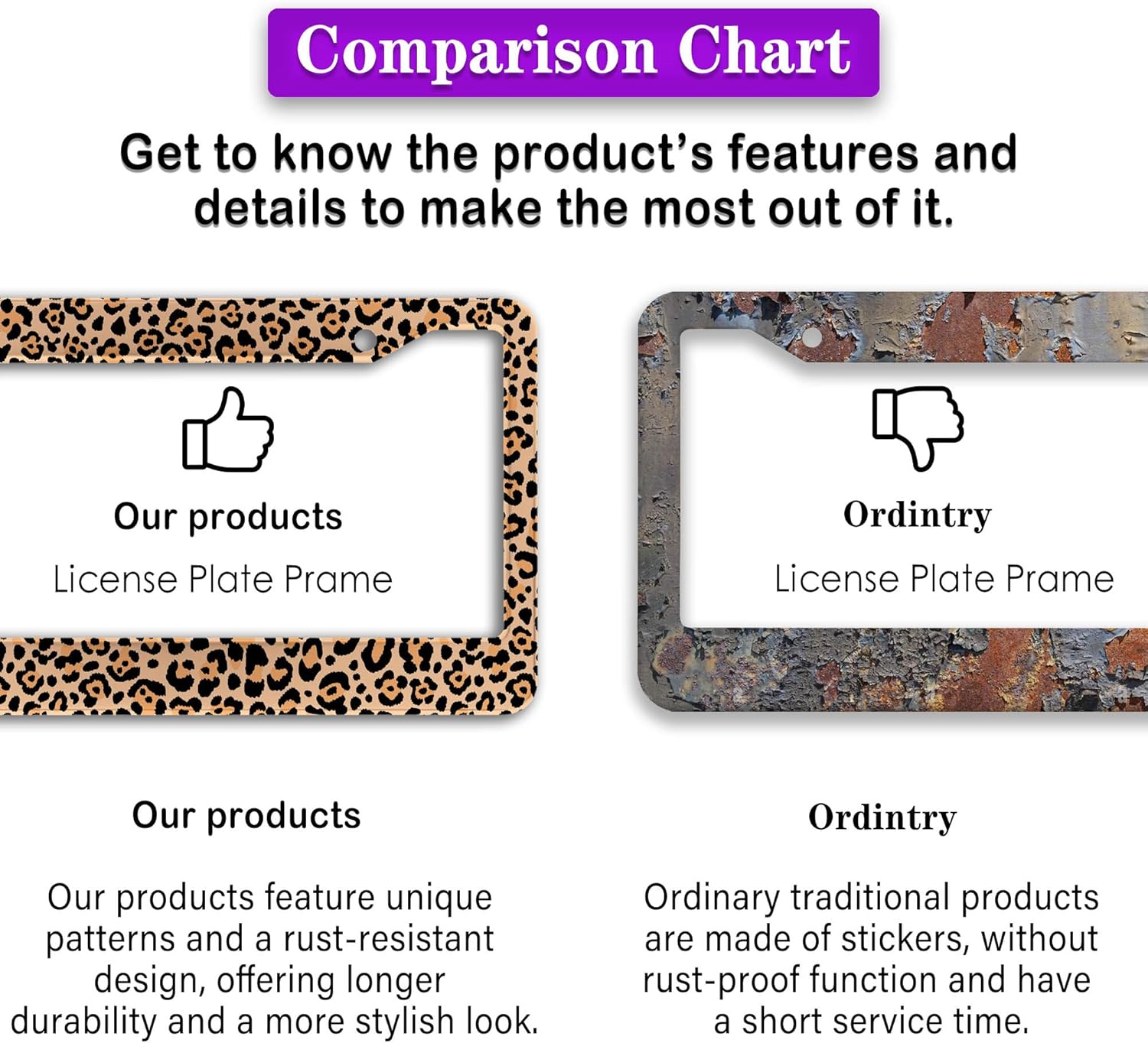 License Plate Frames Leopard Print Fun License Plate Frame Protector Cute Cheetah Texture Aluminum Metal Car Accessory 2 Pack with Screw Covers Set