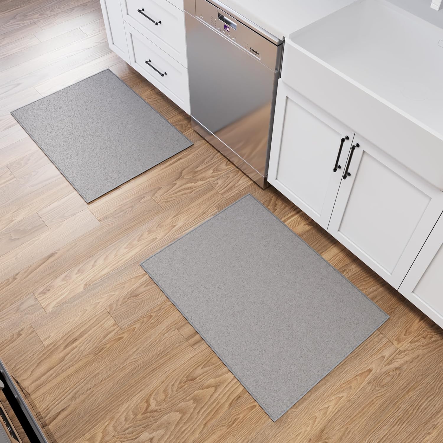 Ottomanson Rugs for Entryway 2'3" x 3' - 2 Pack Non Slip Solid Small Area Rugs Durable Front Door Mat Rug Stain Resistant Entrance Rugs for Bathroom Kitchen Bedroom & Living Room, Gray