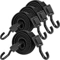 Bungee Cords with Hooks Heavy Duty, Flat Adjustable Bungee Cords with Hooks 80 Inch, Rubber Black Bungee Straps with Buckle Hooks for Outdoor, Camping, Tarps, Bike Rack, Tent, Truck, 4 Pack
