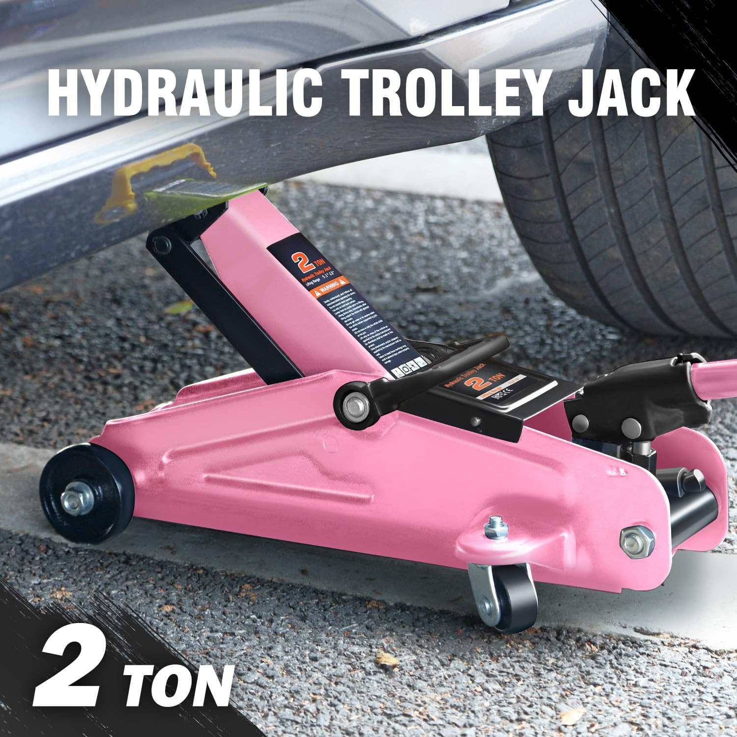 DNA MOTORING Low Profile Hydraulic Trolley Service/Floor Jack, 2 Ton (4000 lbs) Capacity, Lifting Range 5.1"-13", Pink, TOOLS-00474-PK
