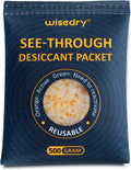 wisedry 2 x 500 Gram See-Through Silica Gel Packets, Color-Indicating Desiccant Packs for Storage, Reusable Safe Dehumidifier, Heat Resistant Dehumidifier Bags