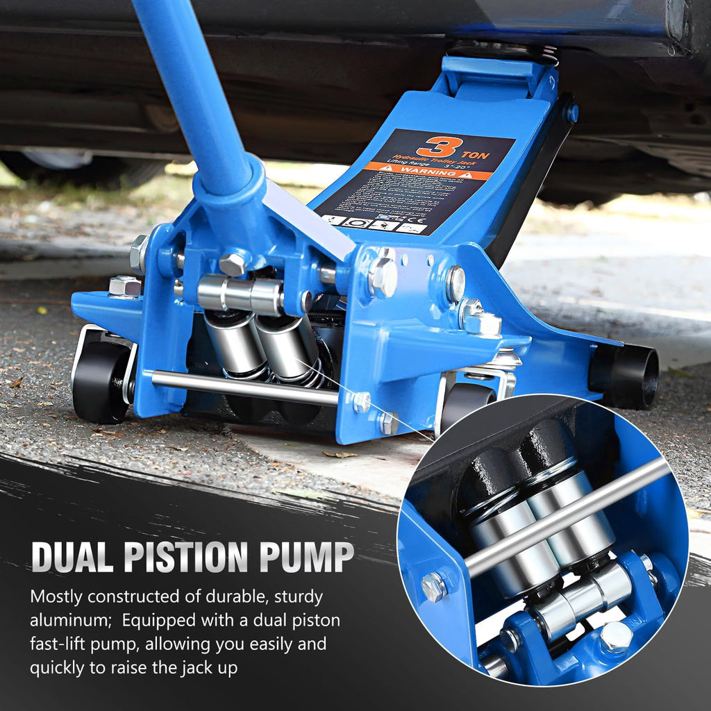 DNA MOTORING Low Profile Hydraulic Trolley Service/Floor Jack, 3 Ton (6000 lbs) Capacity, Lifting Range 3"-20", Blue, TOOLS-00475