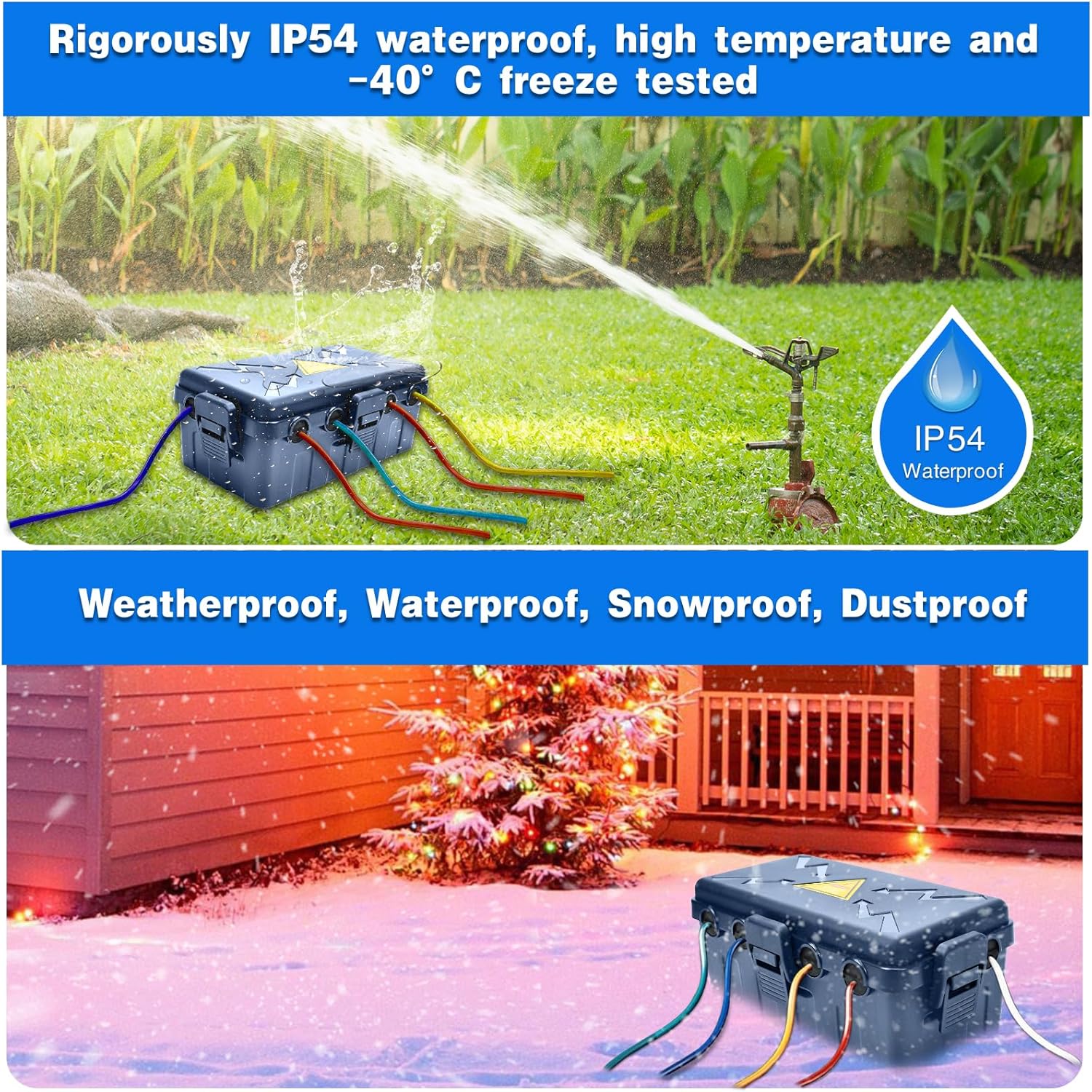 Hrensaw Medium Outdoor Electrical Box(10.6x5.5x4.5inch),Weatherproof Connection Box w/6 Cable Entry,IP54 Waterproof Cord Cover Protect Power Strip,Timer,Plug,Holiday Lights,Premium Gray