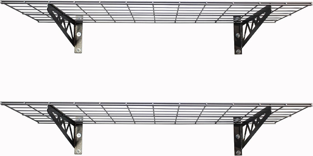 SafeRacks Garage Wall Shelves - 2-Pack 24"x48" Mountable Shelving Units for The Garage, Pantry or Utility Closet, Heavy Duty Steel Shelf with Bike Accessory Hooks, 500lb Capacity, Color: Hammertone