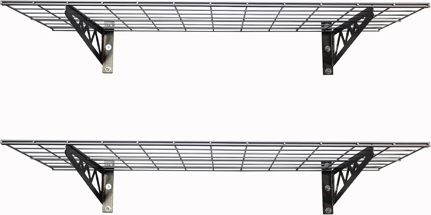 SafeRacks Garage Wall Shelves - 2-Pack 24"x48" Mountable Shelving Units for The Garage, Pantry or Utility Closet, Heavy Duty Steel Shelf with Bike Accessory Hooks, 500lb Capacity, Color: Hammertone