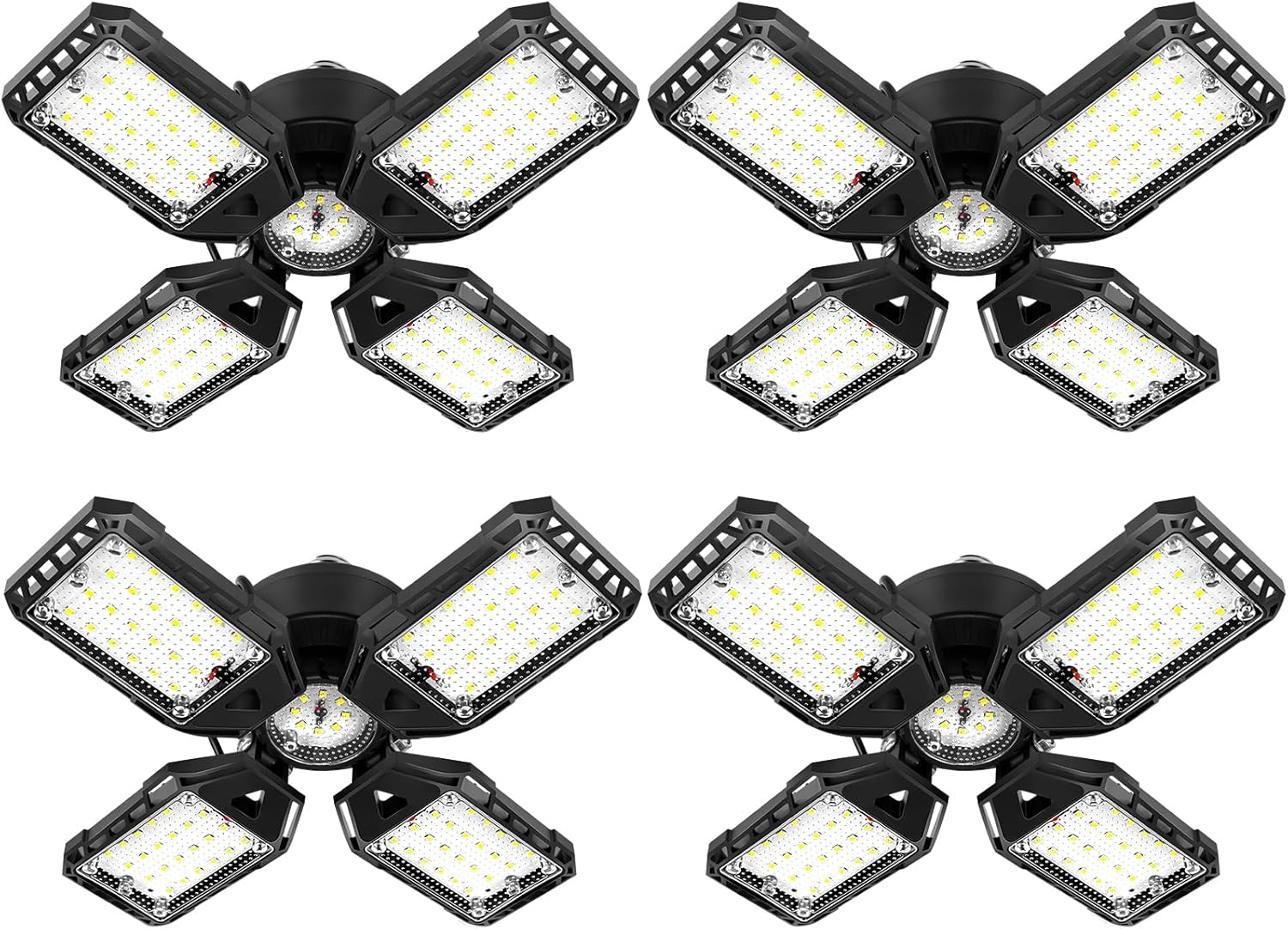LED Garage Lights 4 Pack -120W, 12000LM 6500K Led Shop Light with 4+1 Deformable Panels, Basement Barn Light Garage Ceiling Lights, E26/E27 for Garage, Warehouse, Shop