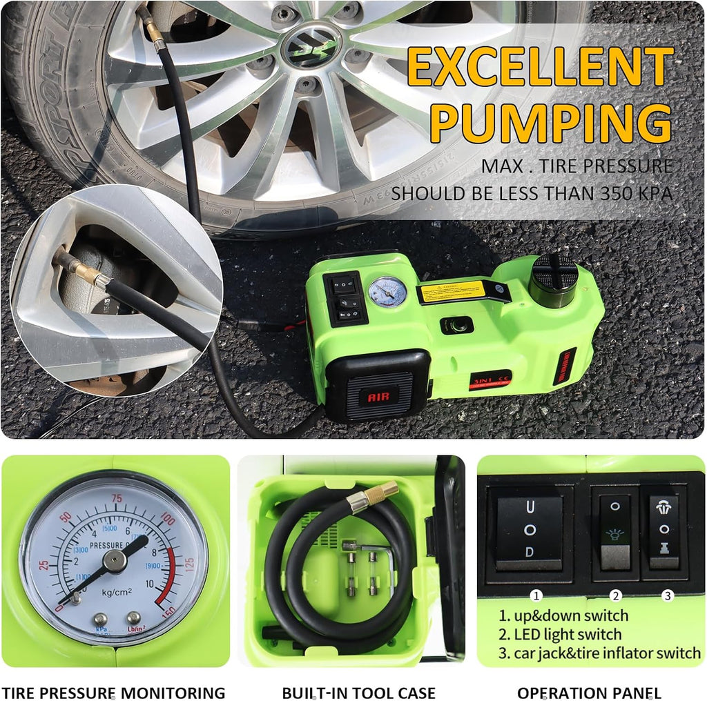 Electric Car Jack Kit 5Ton 12V Car Jack(Lifting Range: 6.1~20.86 inch) with Impact Wrench Tire Inflator for SUV MPV Sedan Truck Change Tires Garage Repair and Emergency Tire Change
