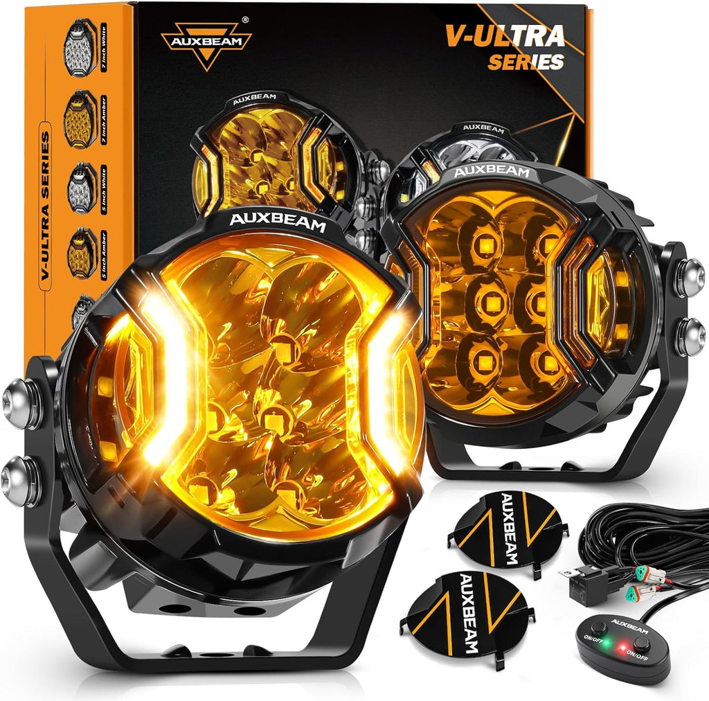 Auxbeam V-Ultra Series 3 Inch 108W Amber Fog Light Pods, DRL Function 3 Modes & Protective Covers, 270° Side Shooter Light Bar, Hyper Spot Beam Offroad Lights, for Truck ATV UTV Car Motorcycle, Pair