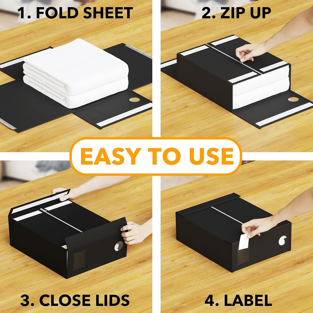 SpaceAid 6 Pack Bed Sheet Organizer and Storage, Foldable Sheet Organizer with Window for Linen Closet, Set Folder Keeper for Queen & King Size Bedding Storage (Black)