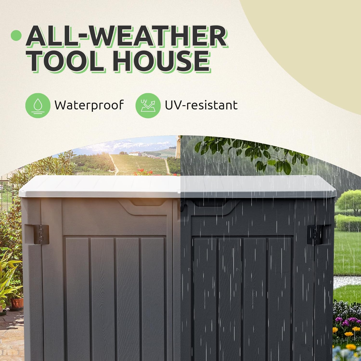 GOOBED Horizontal Shed with Padlock Latch, Outdoor Storage Shed for Backyard and Garden, 35 Cu Ft Small Storage, Waterproof, Easy Assembly, Dark Gray