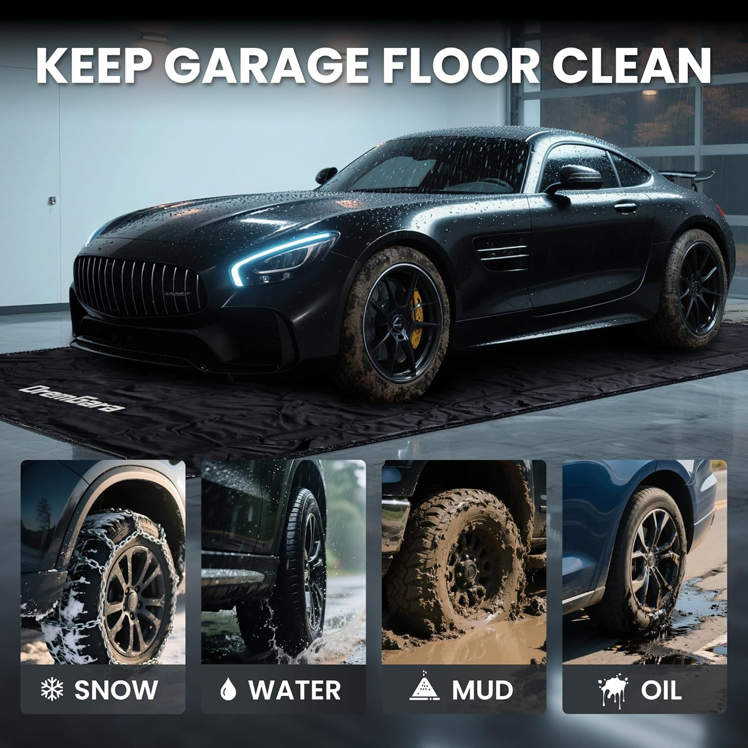 Easy to Clean Heavy-Duty PVC Garage Floor Mat with Waterproof Containment Protection for Cars SUVs Trucks Parking Garages Non-Slip Durable Containment Mat Multiple (7'9"x18')