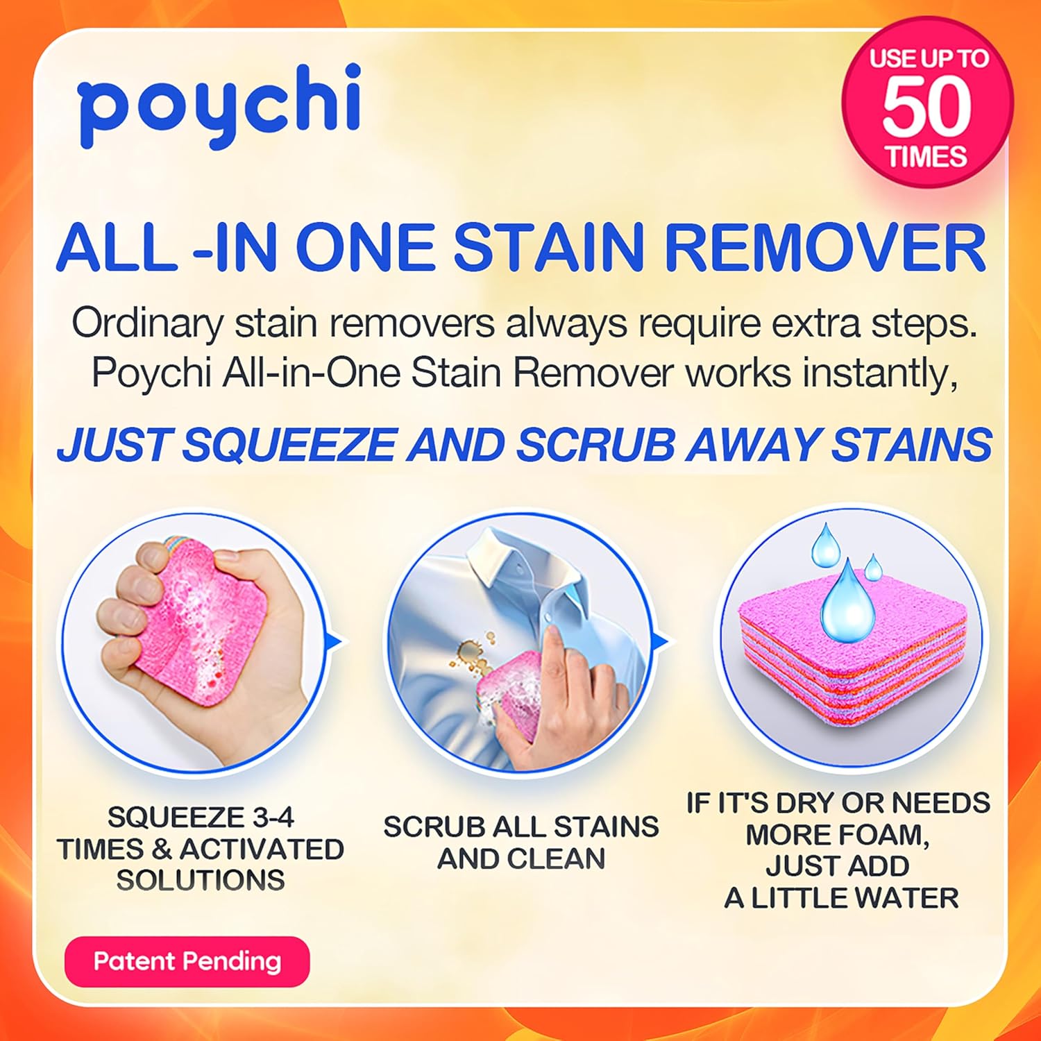 Magical Fiber Stain Remover- Use as Spot Remover- No Dry Cleaning Food, Grease, Coffee Off Laundry, Tea, Fabric, Pet Stains, Stain Remover Sponge Clothes, Carpet, Sofa, Mattress & Upholstery (2 Pack)