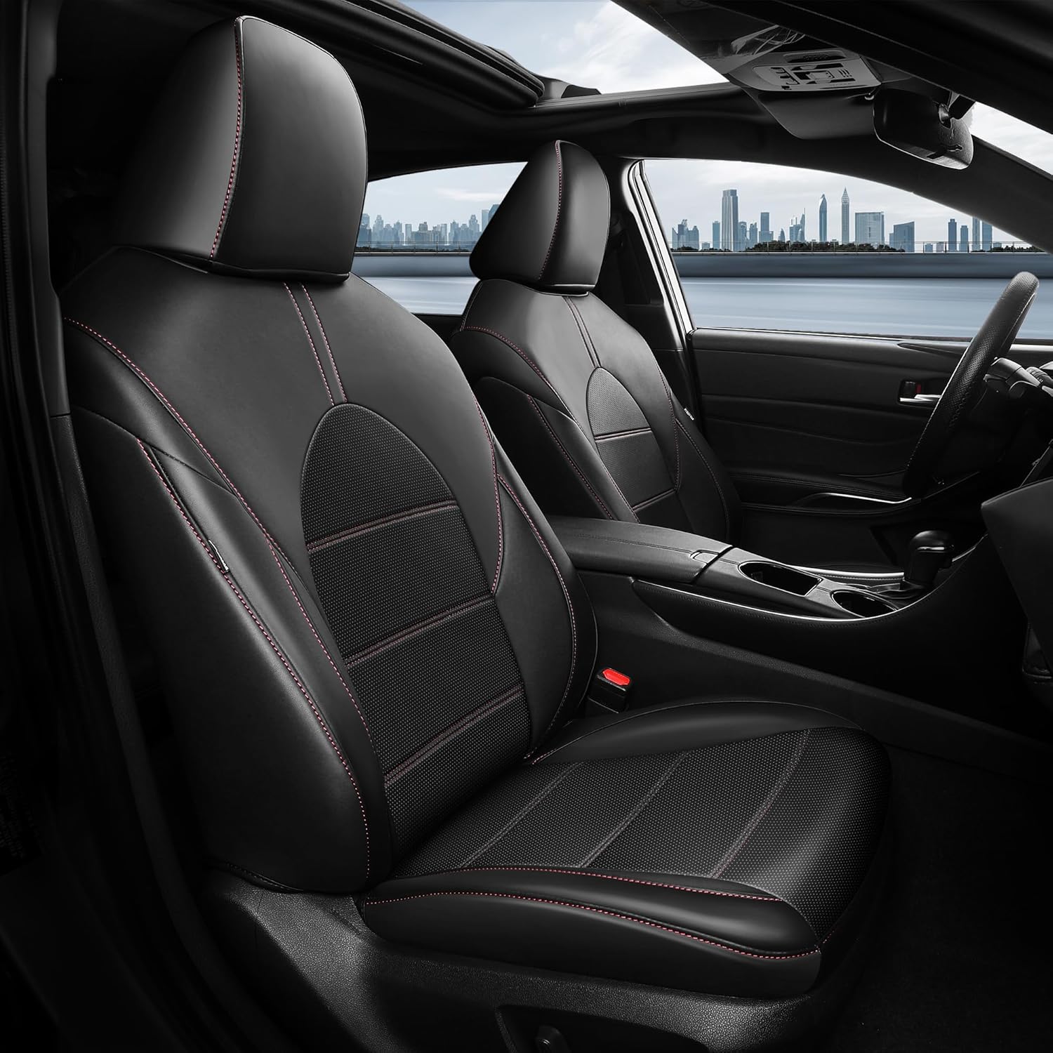 for Toyota Camry Seat Covers LE SE SE Nightshade 2018 2019 2020 2021 2022 2023 2024 - Waterproof Luxury Leather Seat Covers for Cars, Custom Car Seat Covers Full Set, Black Red Not for Hybrid